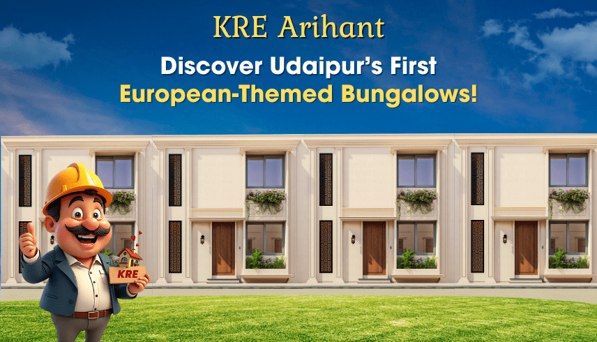 Exploring European-themed bungalows at KRE Arihant Udaipur.